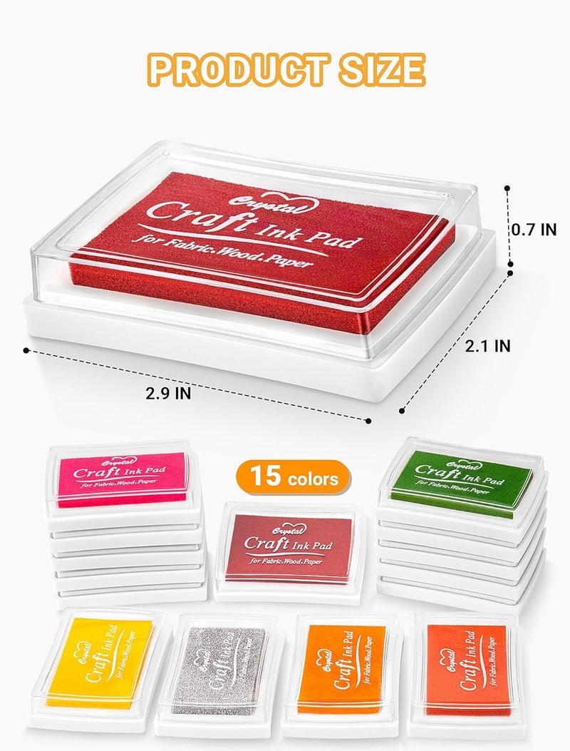 MERDTTES 15 Colors Craft Ink Pads, Washable Finger Ink Pads for Stamps for Kids DIY, Paper, Wood Fabric, Scrapbooking, Rubber Stamps - Image 2